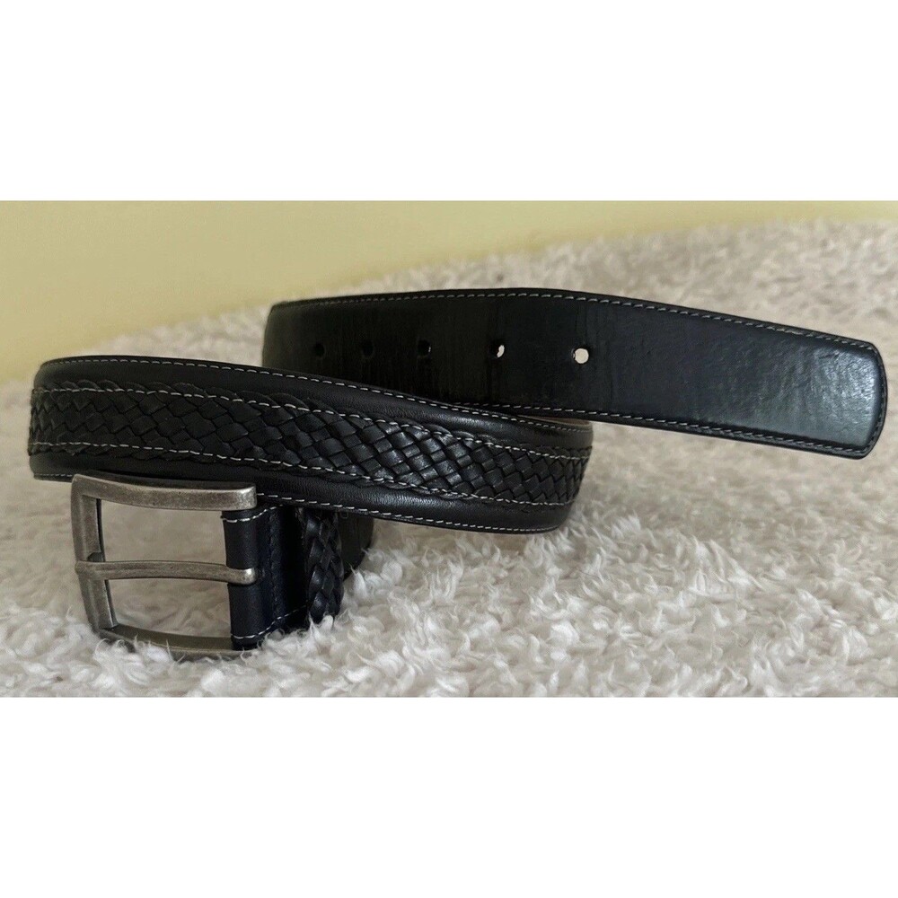 Tommy Bahama VTG Mens Genuine Top Grain Leather Belt Black Size 34 Braided